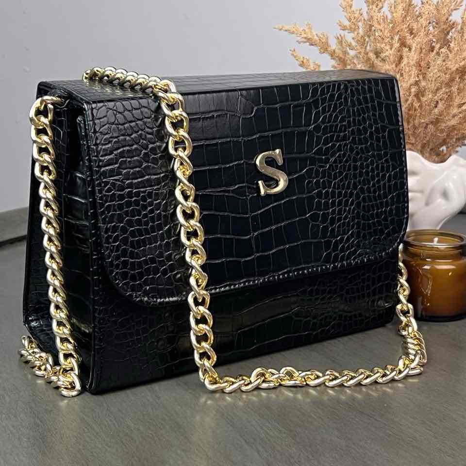 CADENA FINA ALIGATOR NEGRO H/DORADO