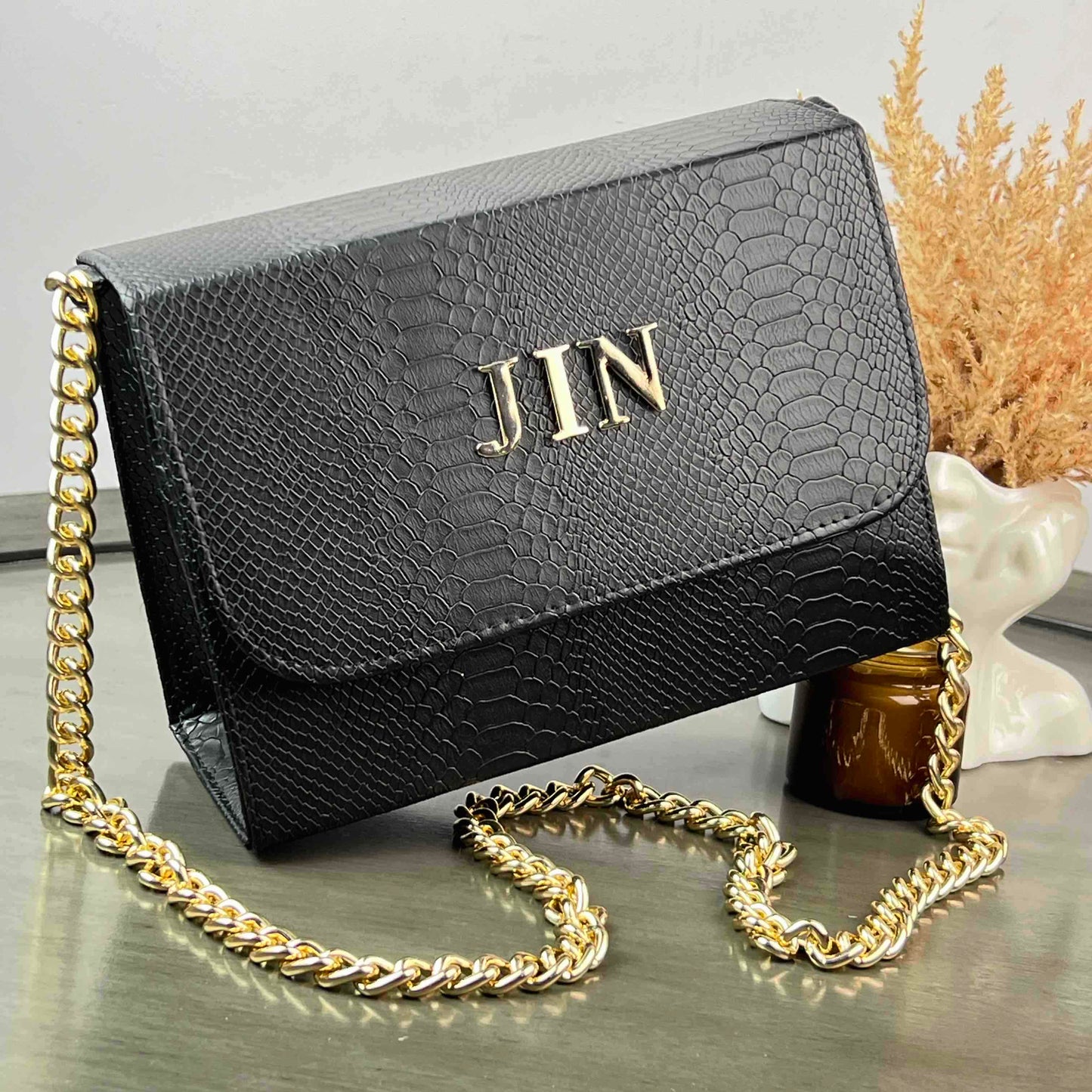 CADENA FINA PITON NEGRO H/DORADO