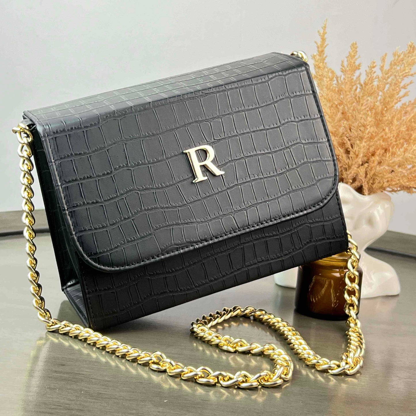 CADENA FINA NEGRO GAVIAL H/DORADO