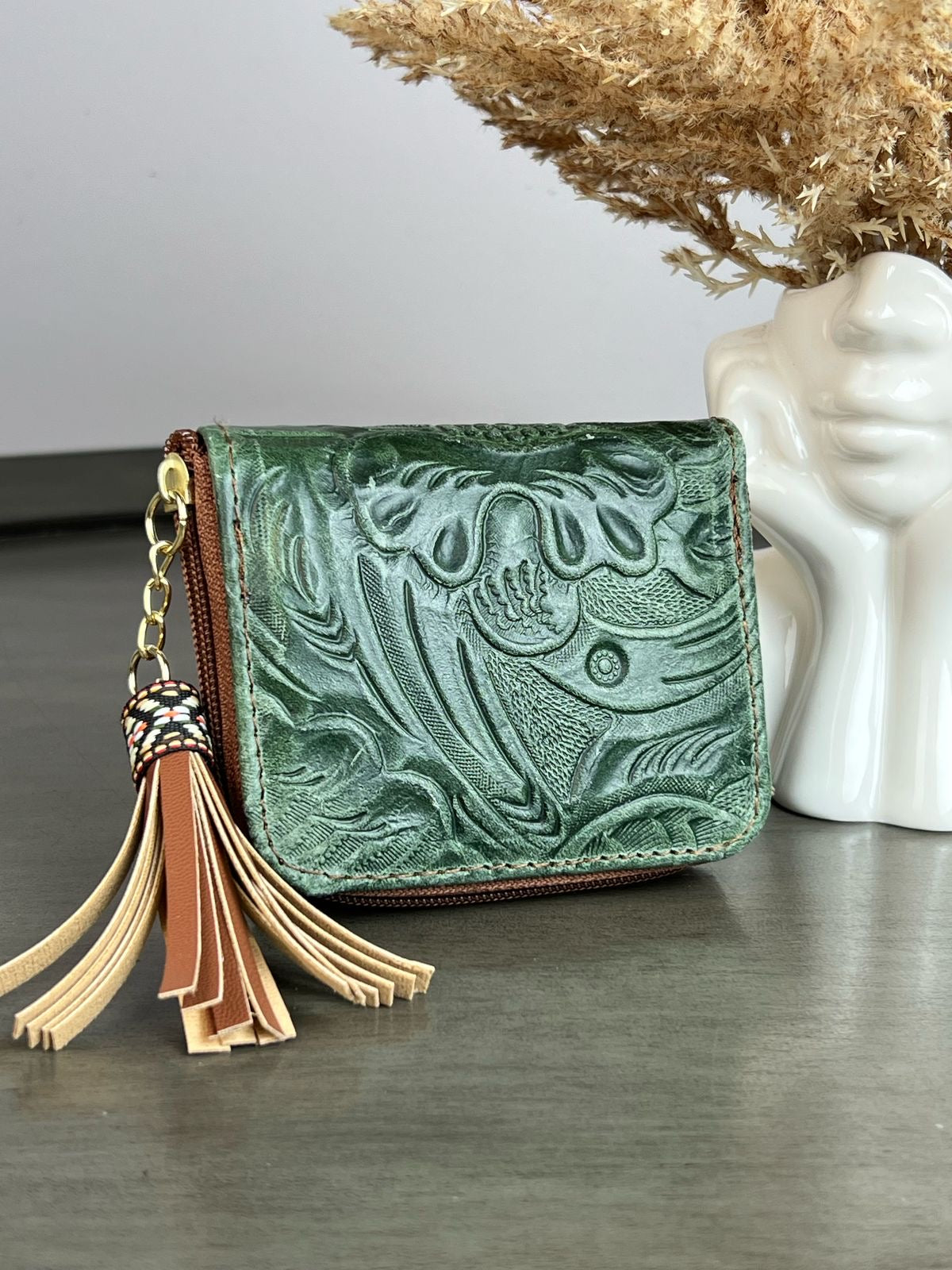 MONEDERO PIEL VERDE BRILLANTE