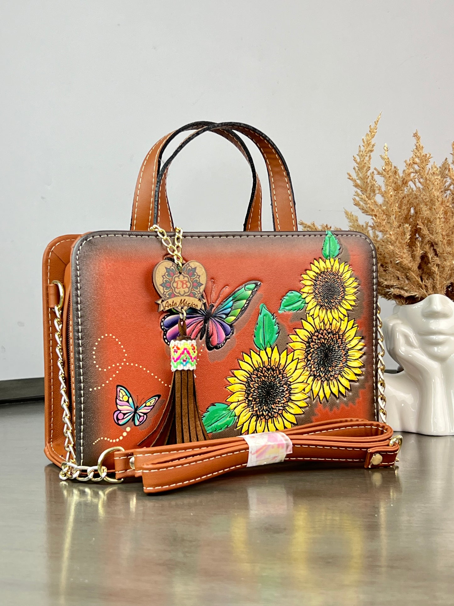 DB CROSSBODY MARIPOSA-GIRASOLES MARRON