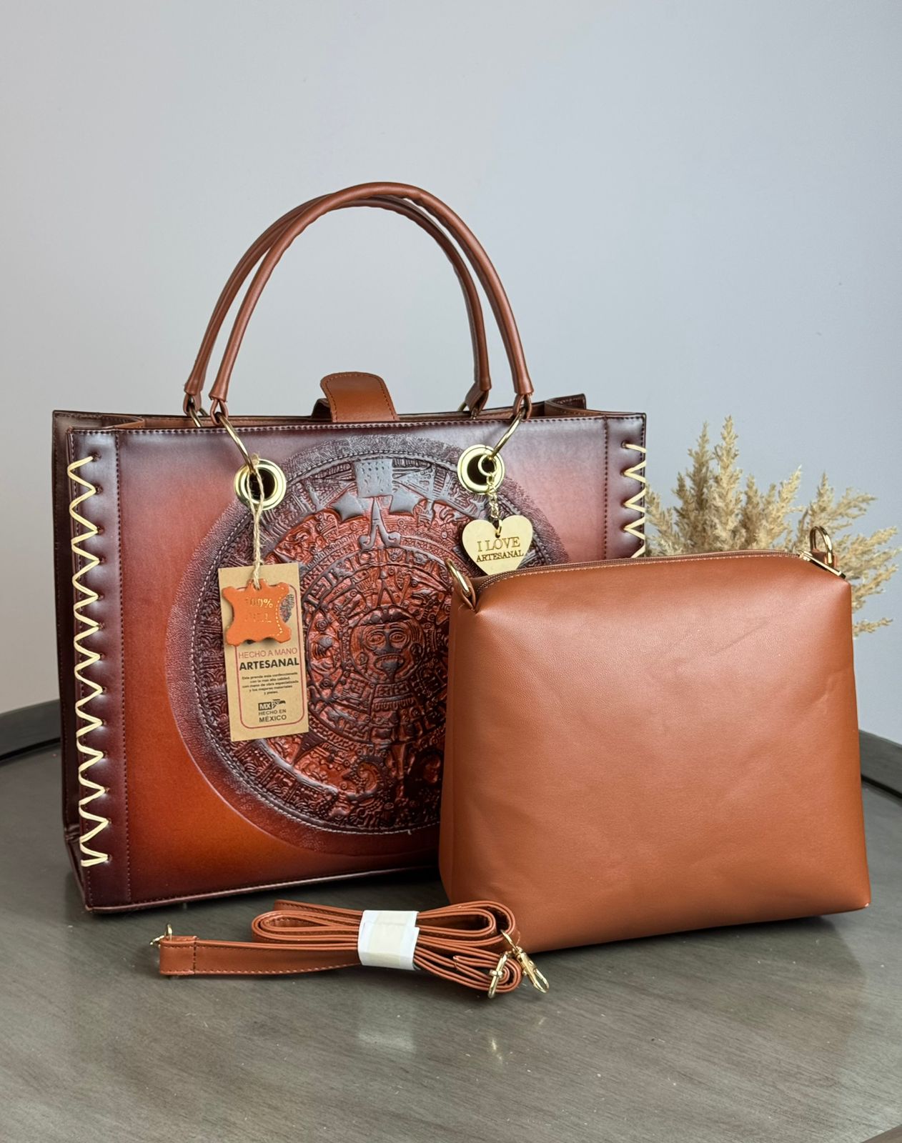 DUO ARTESANAL COMBO CALENDARIO AZTECA MARRON