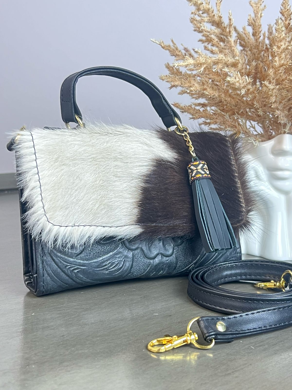 CROSSBODY DELIA NEGRO MATE PELO CAFE/BLANCO
