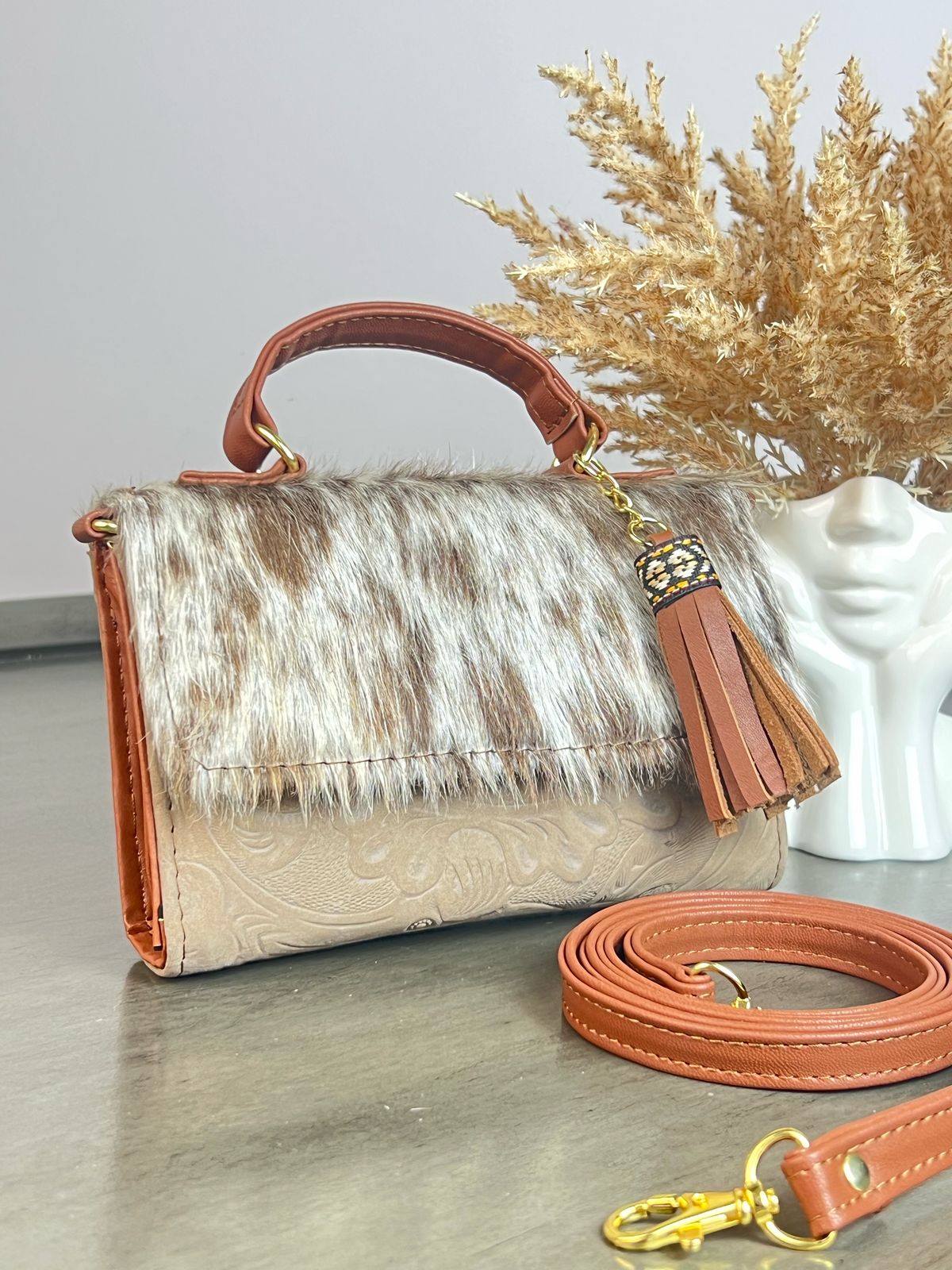 CROSSBODY DELIA SEPIA PELO CAFE/BLANCO