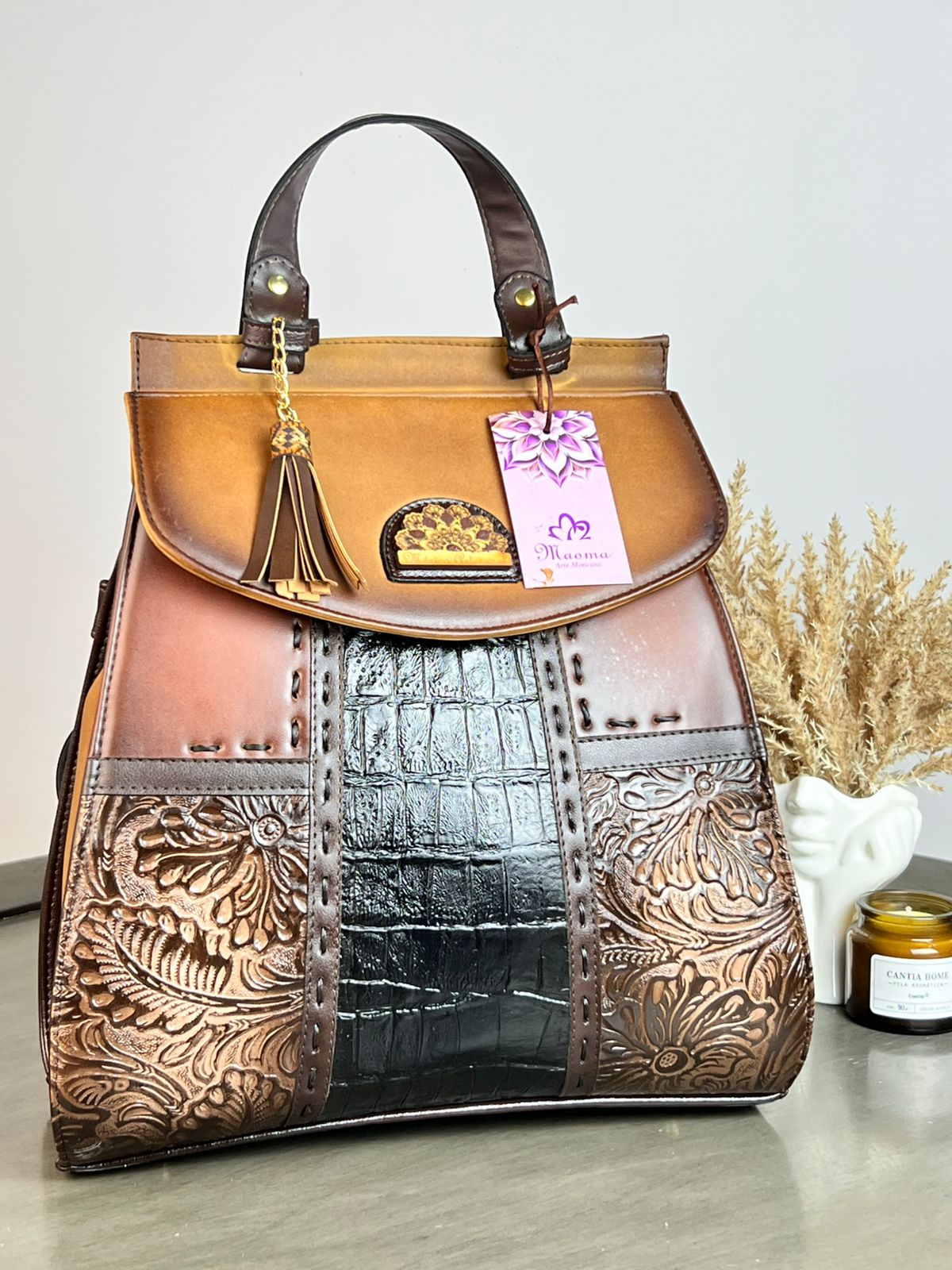 MAOMA GDE MOCHILA VERO COCODRILO MARRÓN/NEGRO