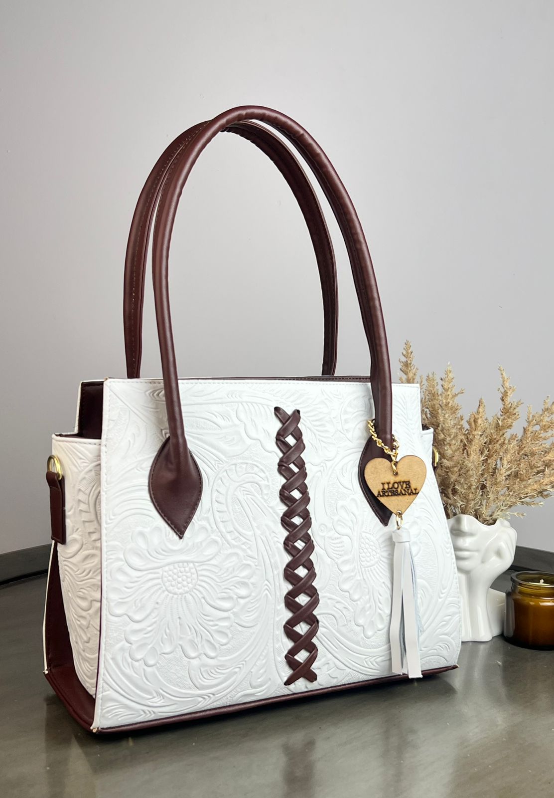 BOLSA NICOLE PIEL DE FLORES BLANCA MATE/COMINO