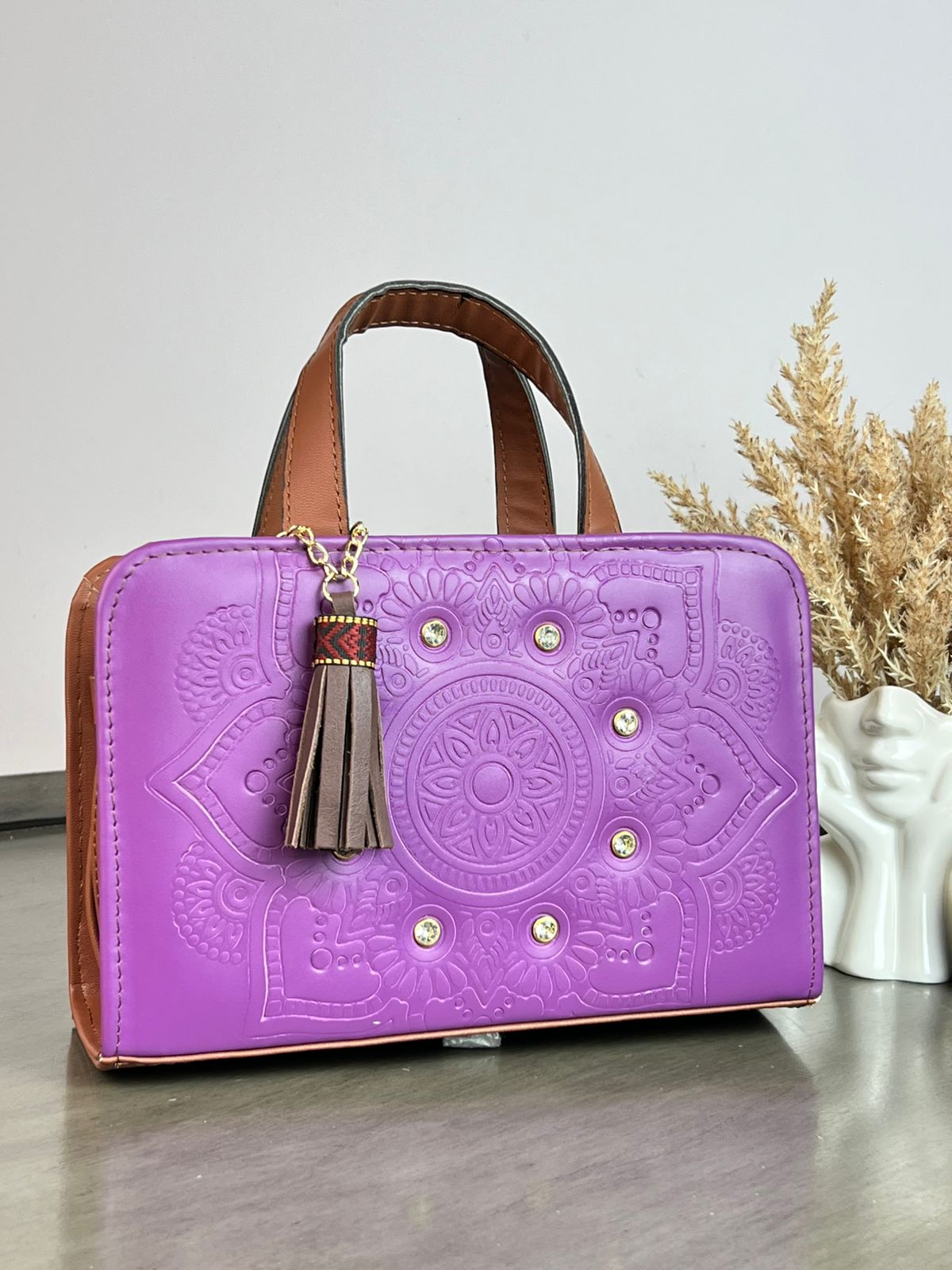 CROSSBODY DOBLE CARA MANDALA CRISTALES VIOLETA