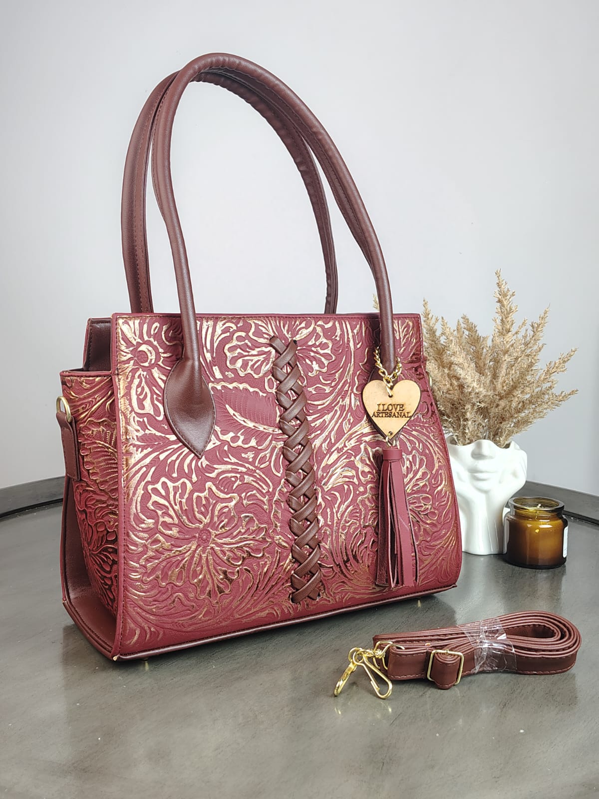 BOLSA NICOLE PIEL DE FLORES TERRACOTA COBRE/COMINO
