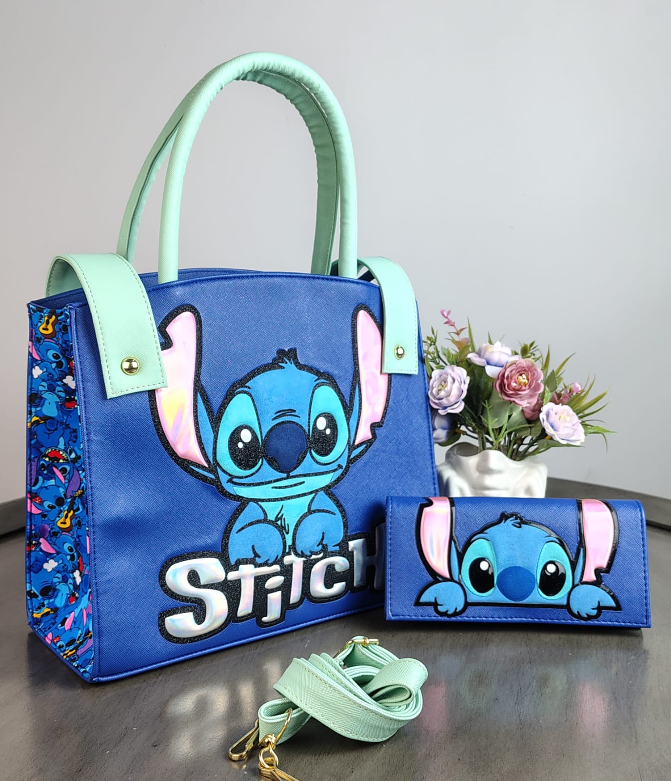 DUO BOLSO Y CARTERA PERSONAJE STICH AZUL REY/MENTA