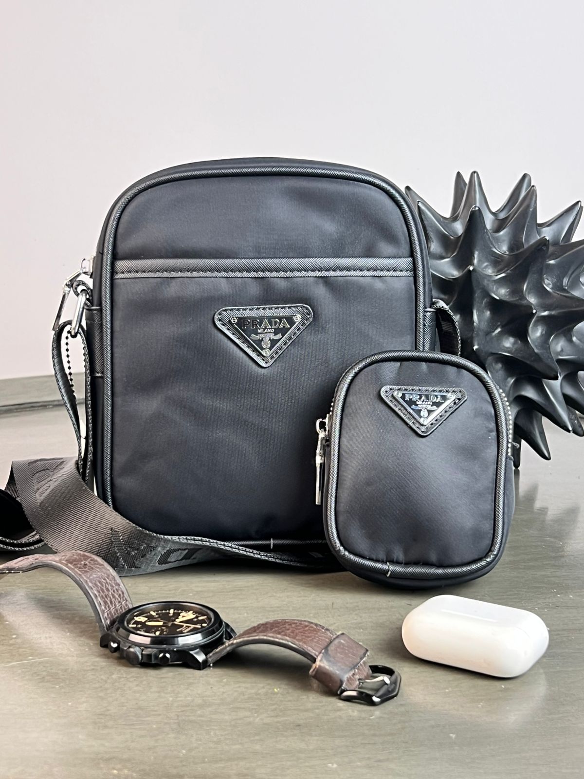 DUO CROSSBODY Y MONEDERO PRADA NEGRO