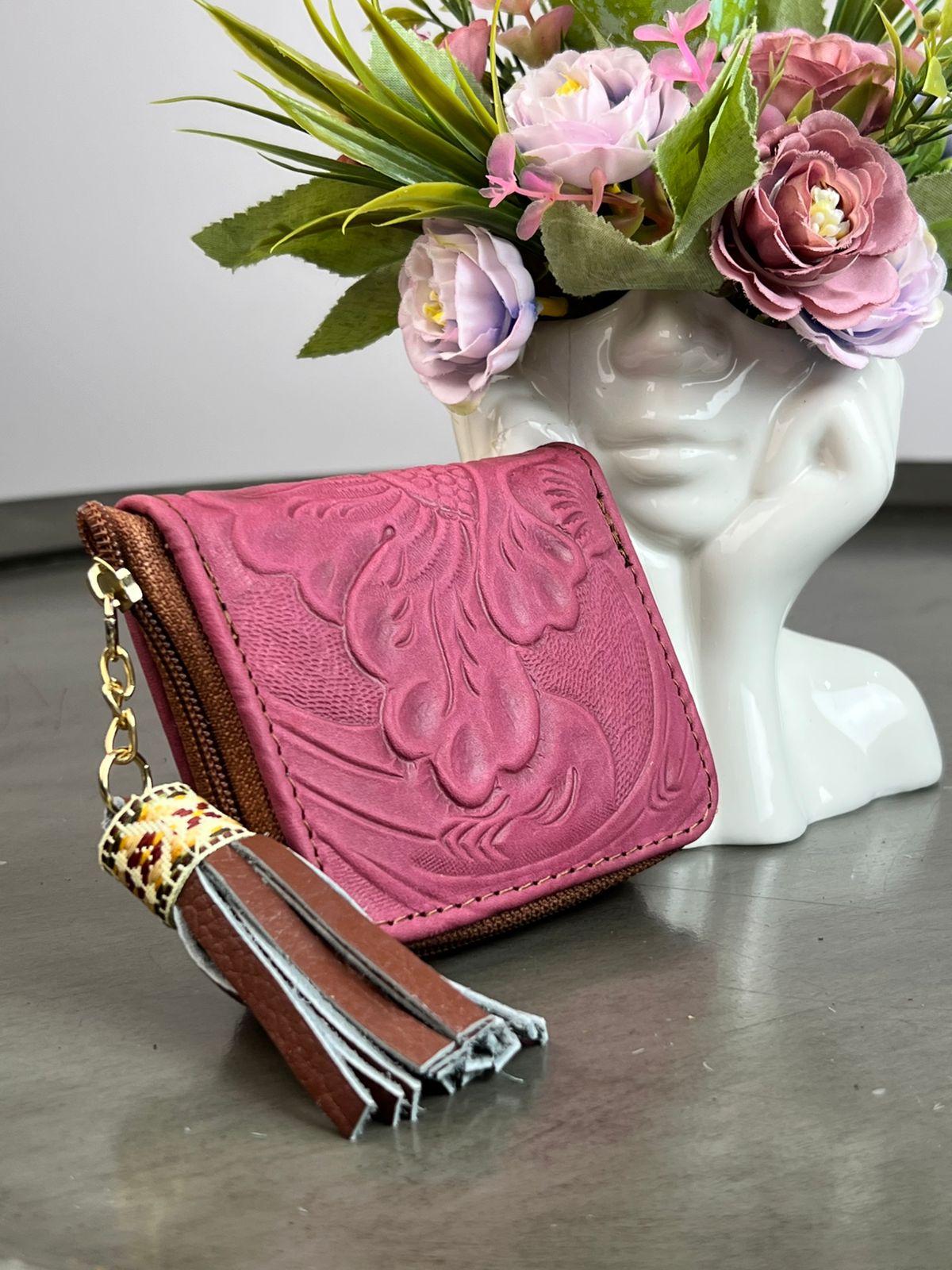 MONEDERO PIEL FRAMBUESA