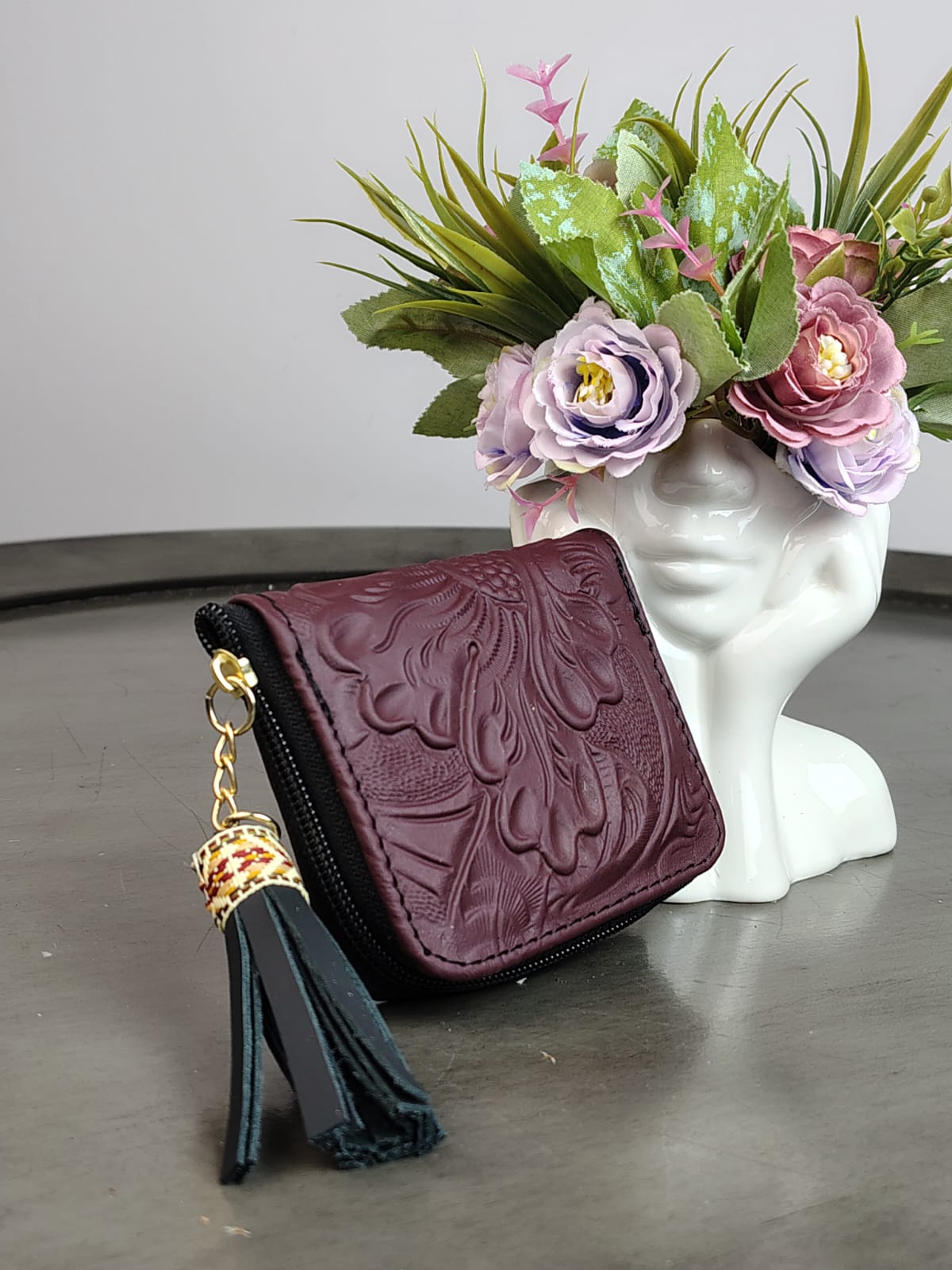 MONEDERO PIEL VINO MATE