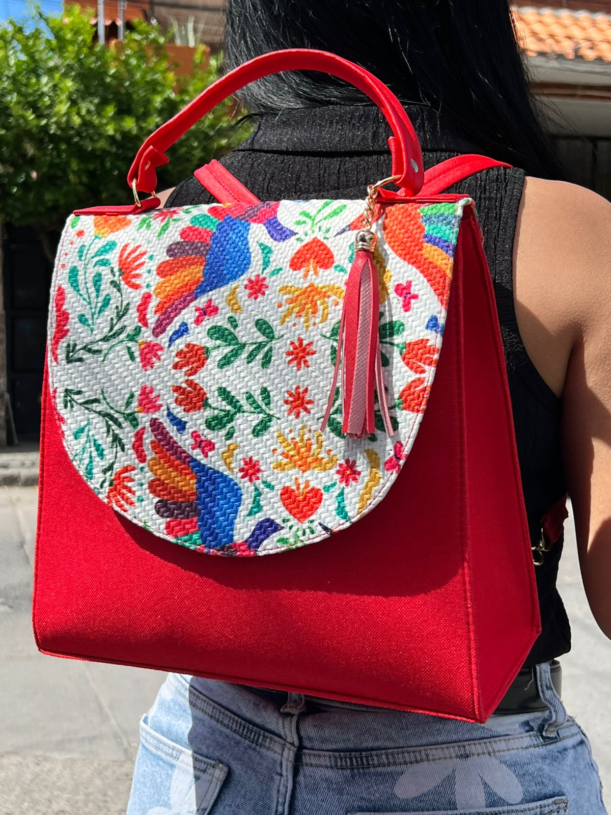 MOCHILA YUTE ROJO/OTOMI BLANCO