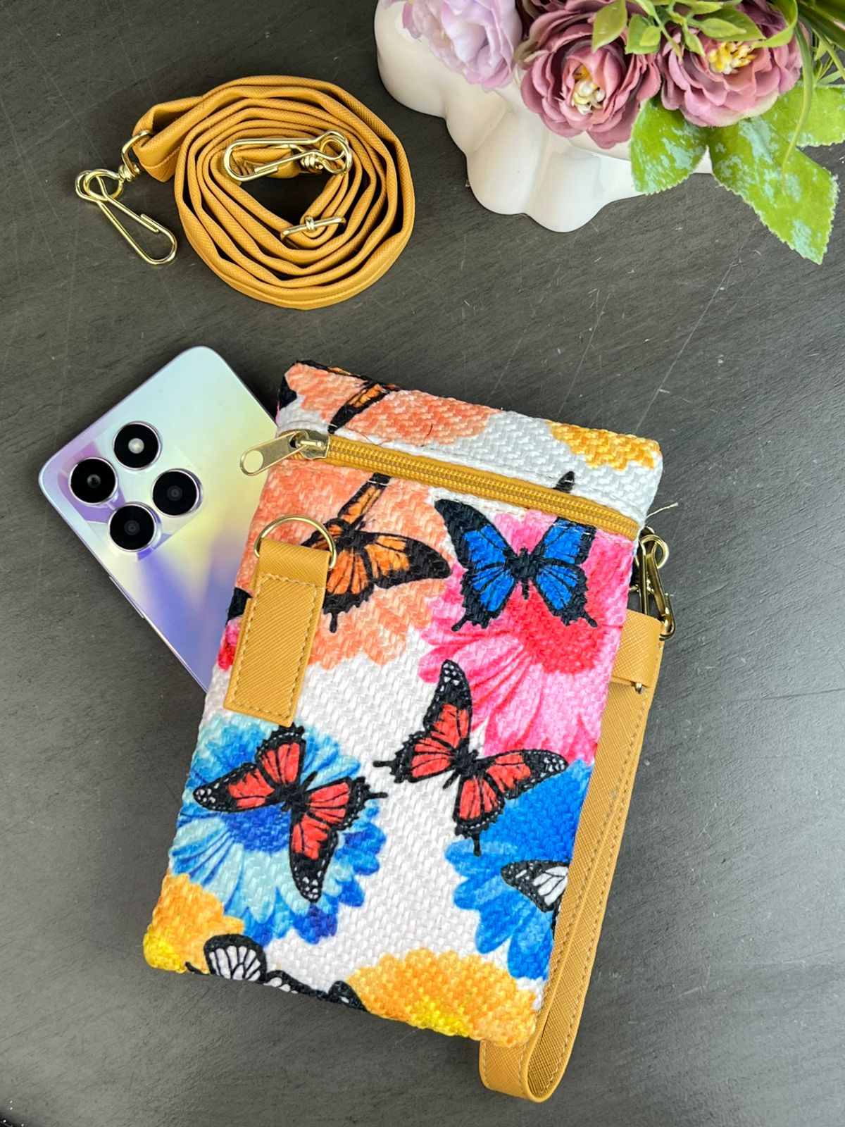 PORTACELULAR YUTE MARIPOSAS COLORES F BLANCO