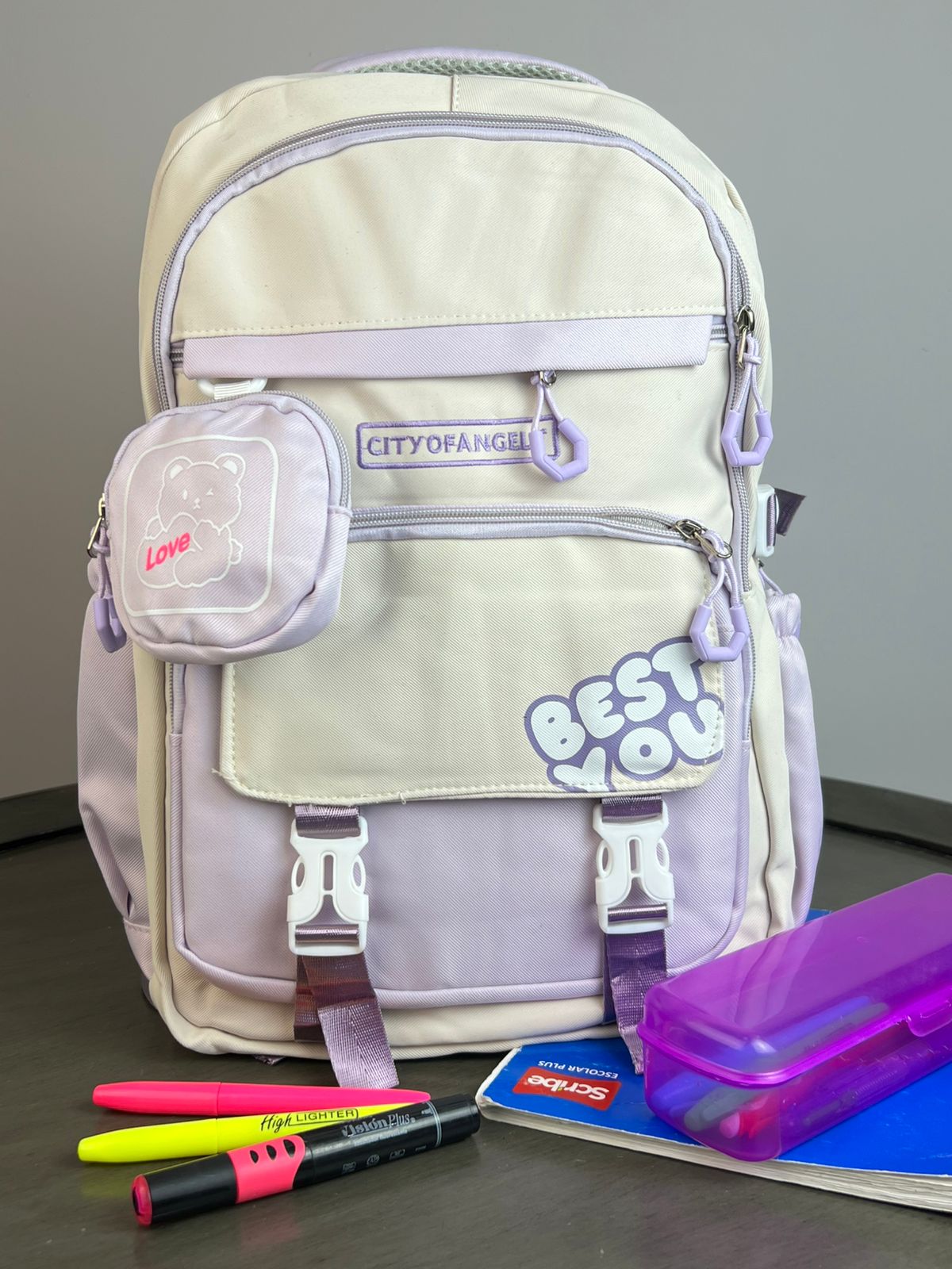 MOCHILA CON MONEDERO BEST YOU HUESO/LILA