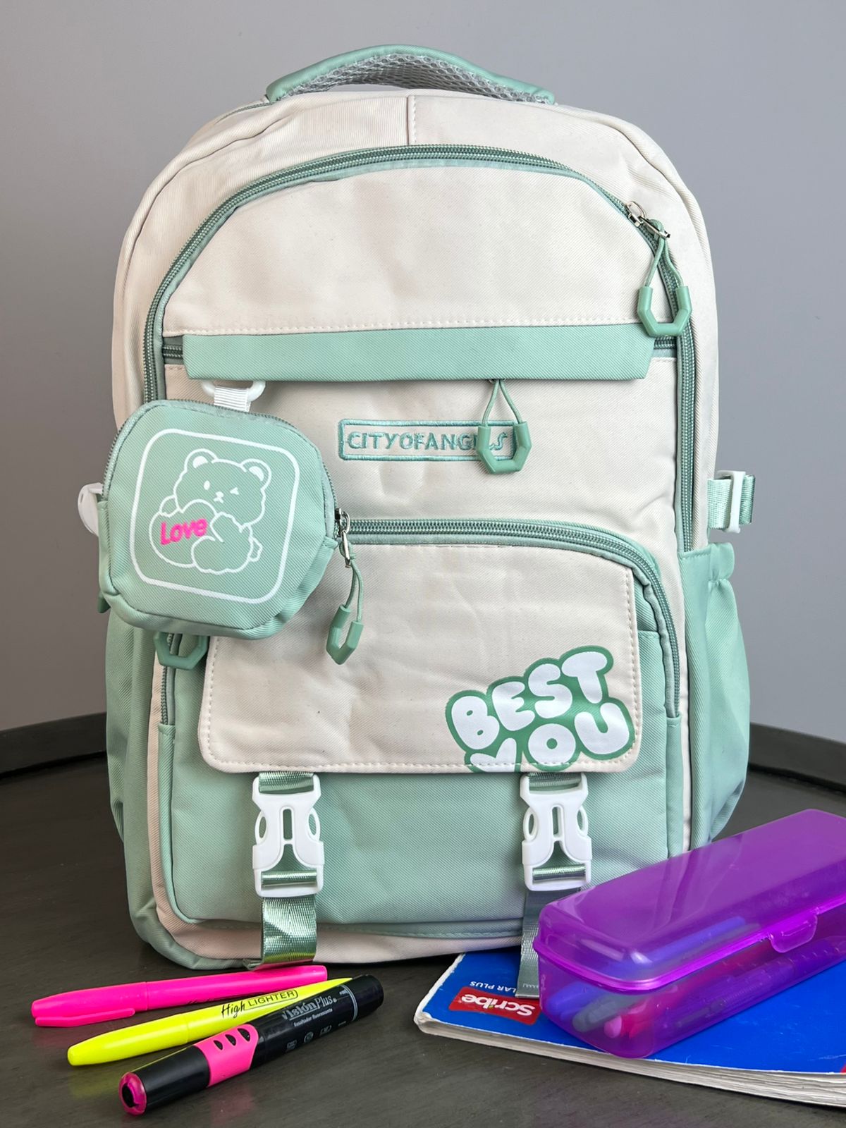 MOCHILA CON MONEDERO BEST YOU HUESO/VERDE