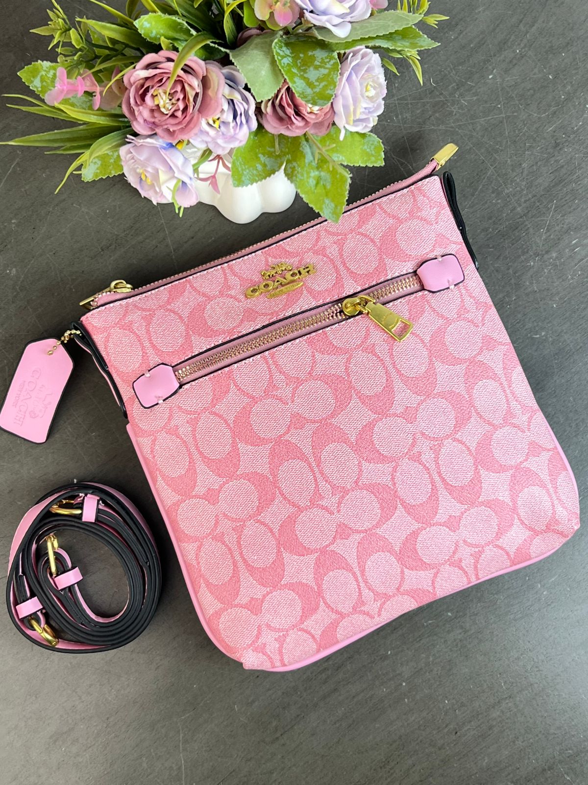 BANDOLERA COACH /ROSA ESTAMPADO