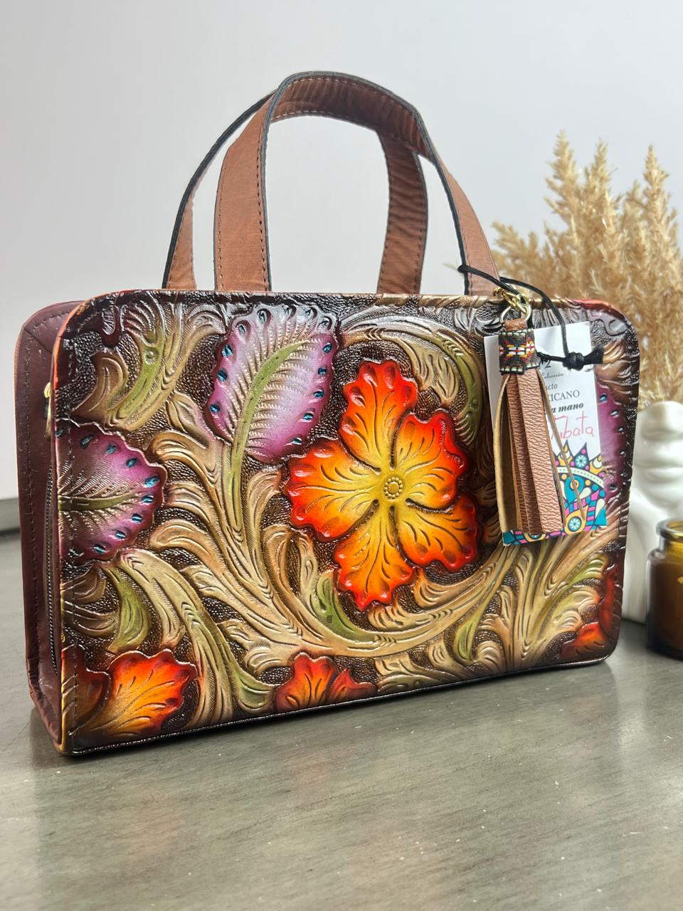 MAOMA CROSSBODY FLORES NARANJA/LILA