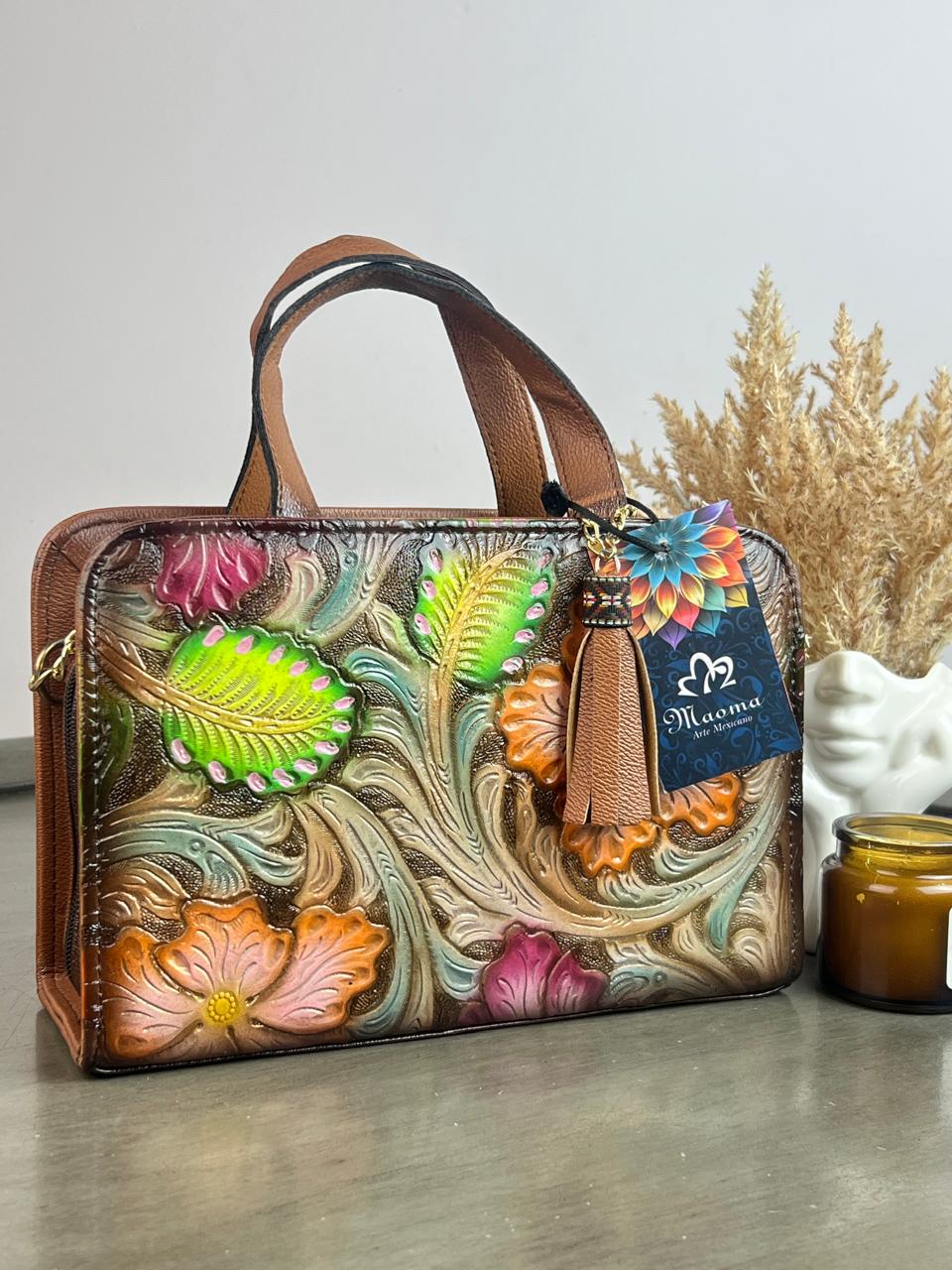 MAOMA CROSSBODY FLORES NARANJA/VERDE