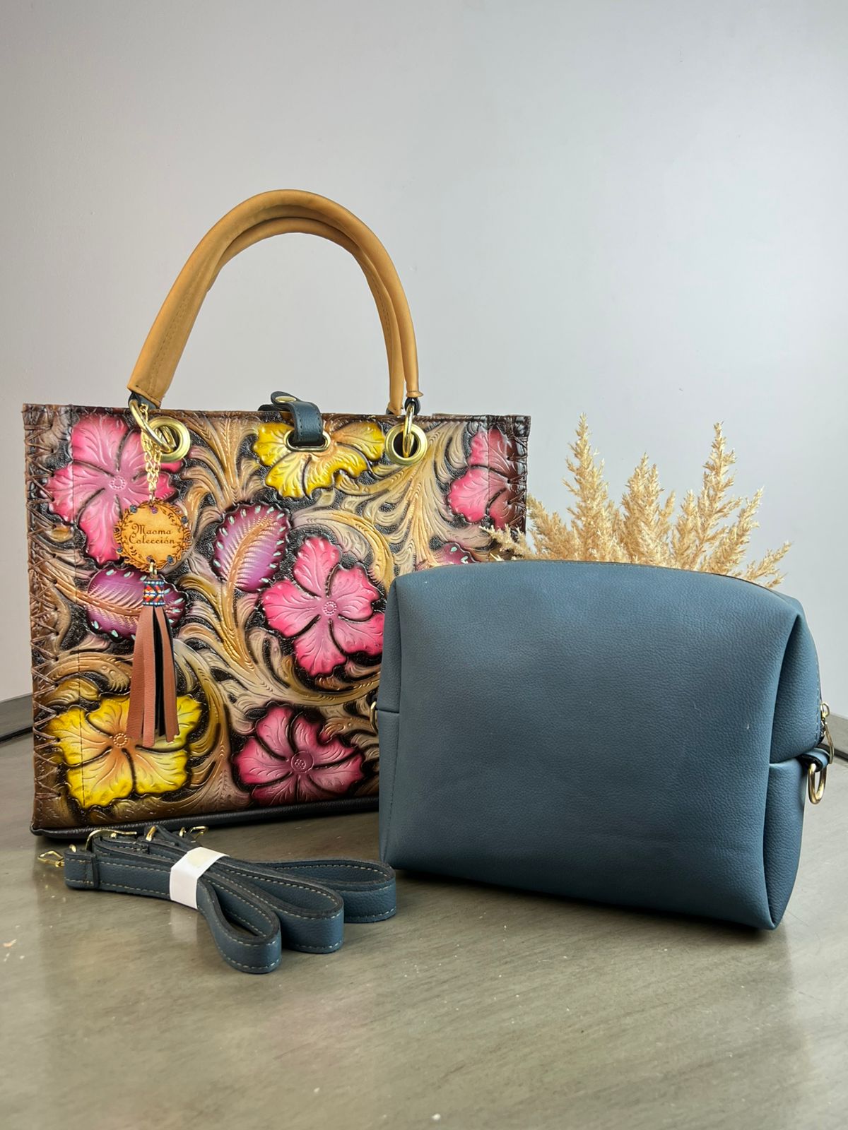 MAOMA GDE COMBO ANA FLORES Y HOJAS TONOS ROSA/AMARILLO