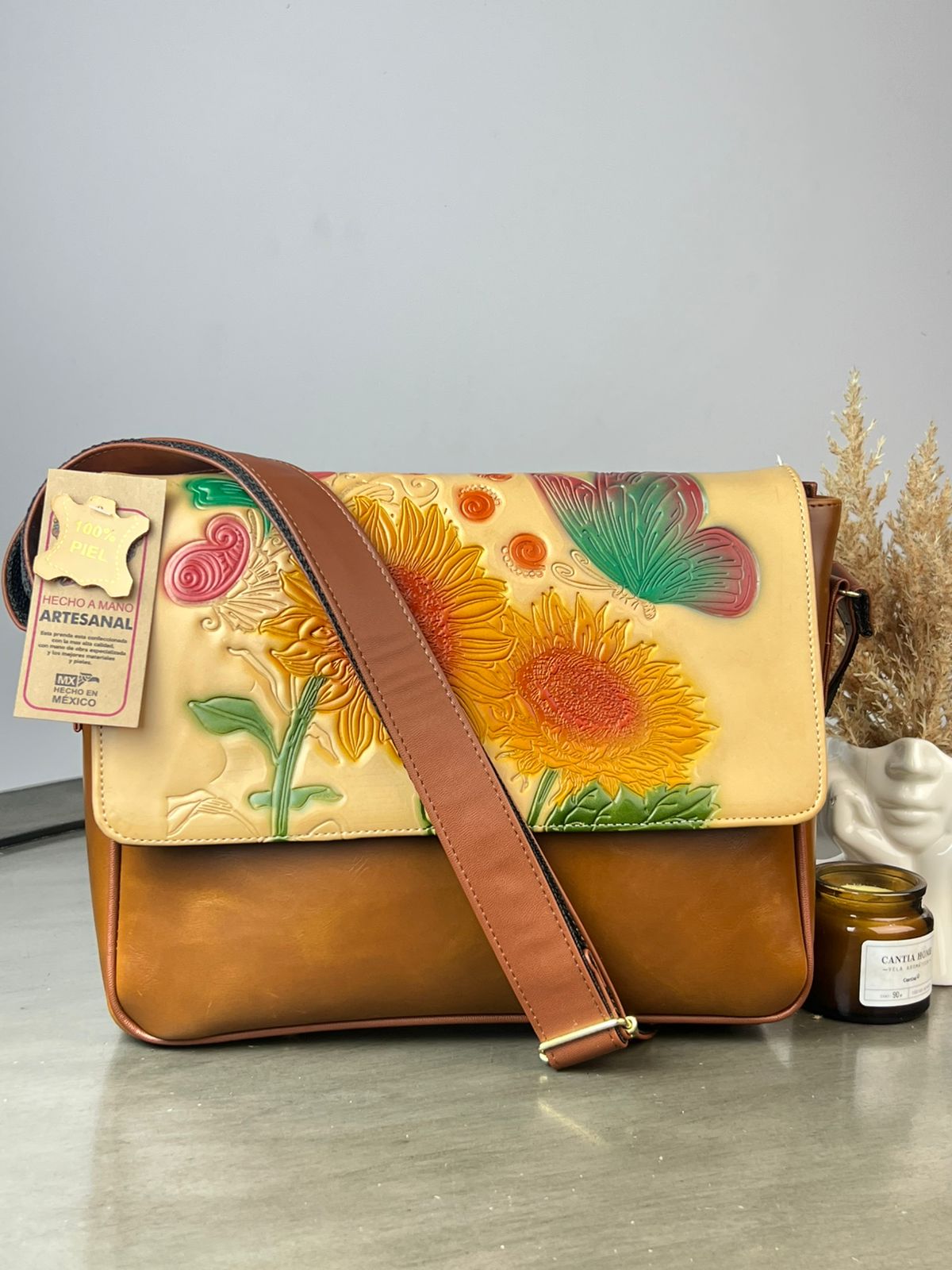 UB MALETIN COQUETA GIRASOLES BEIGE/CAMEL