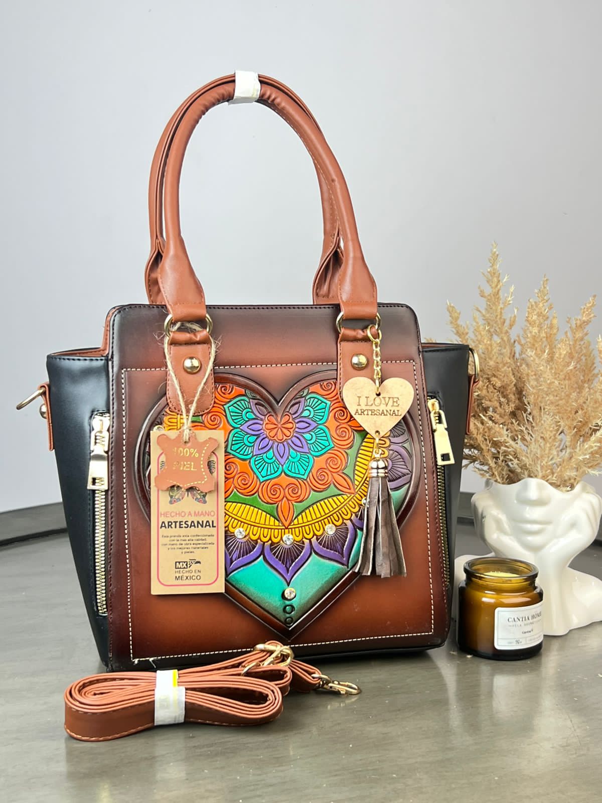 MOD ARTESANAL M CIERRES CORAZON MARRON/COLORES