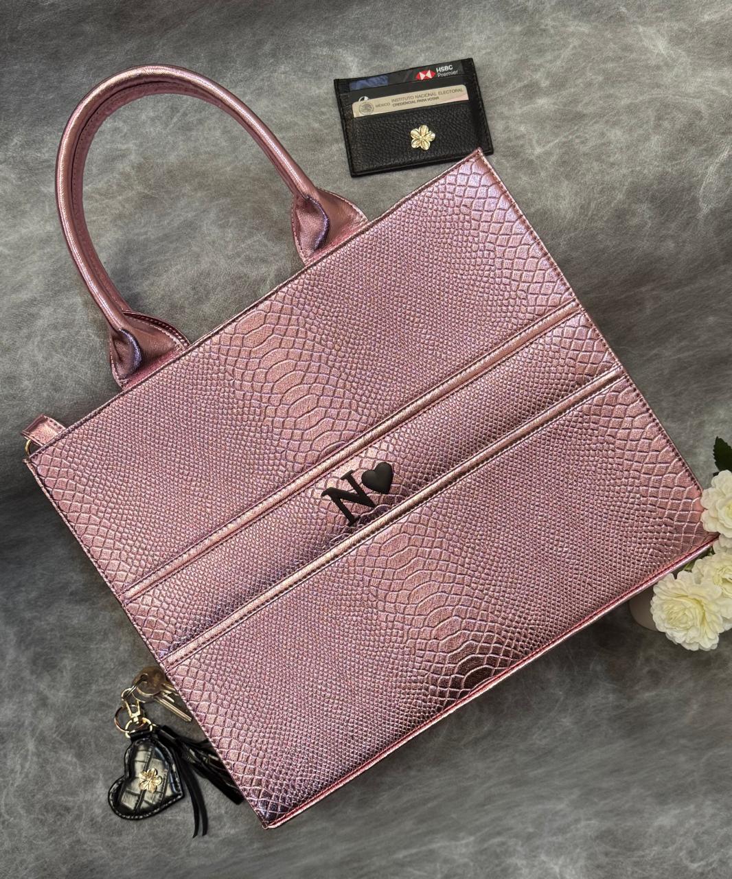 TOTE CLASICA GDE ROSA CLARO METÁLICO