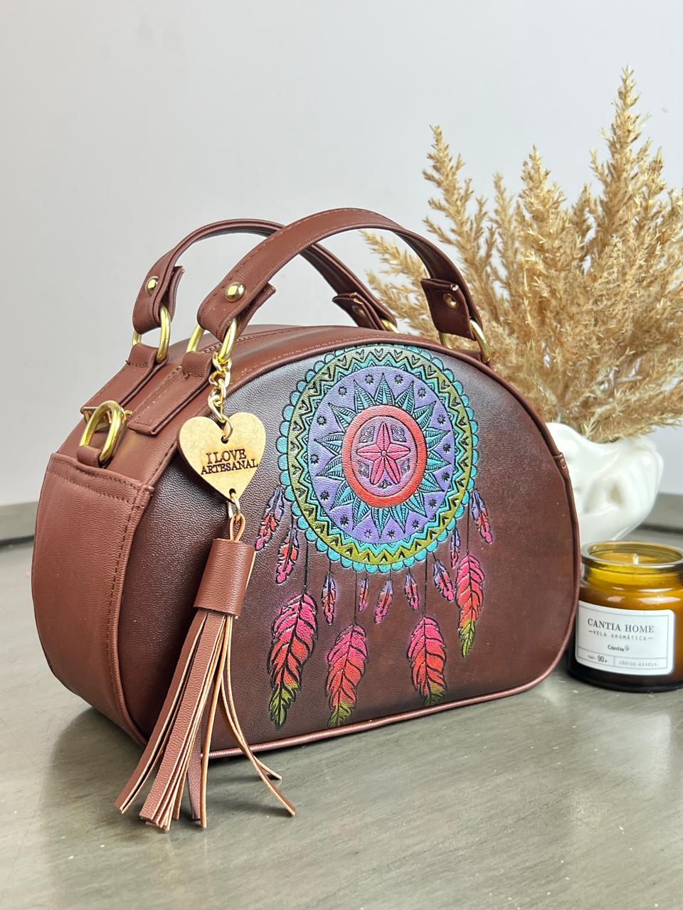 BOLSO MEDIO CIRCULO ATRAPASUEÑOS CHOCOLATE/COMINO