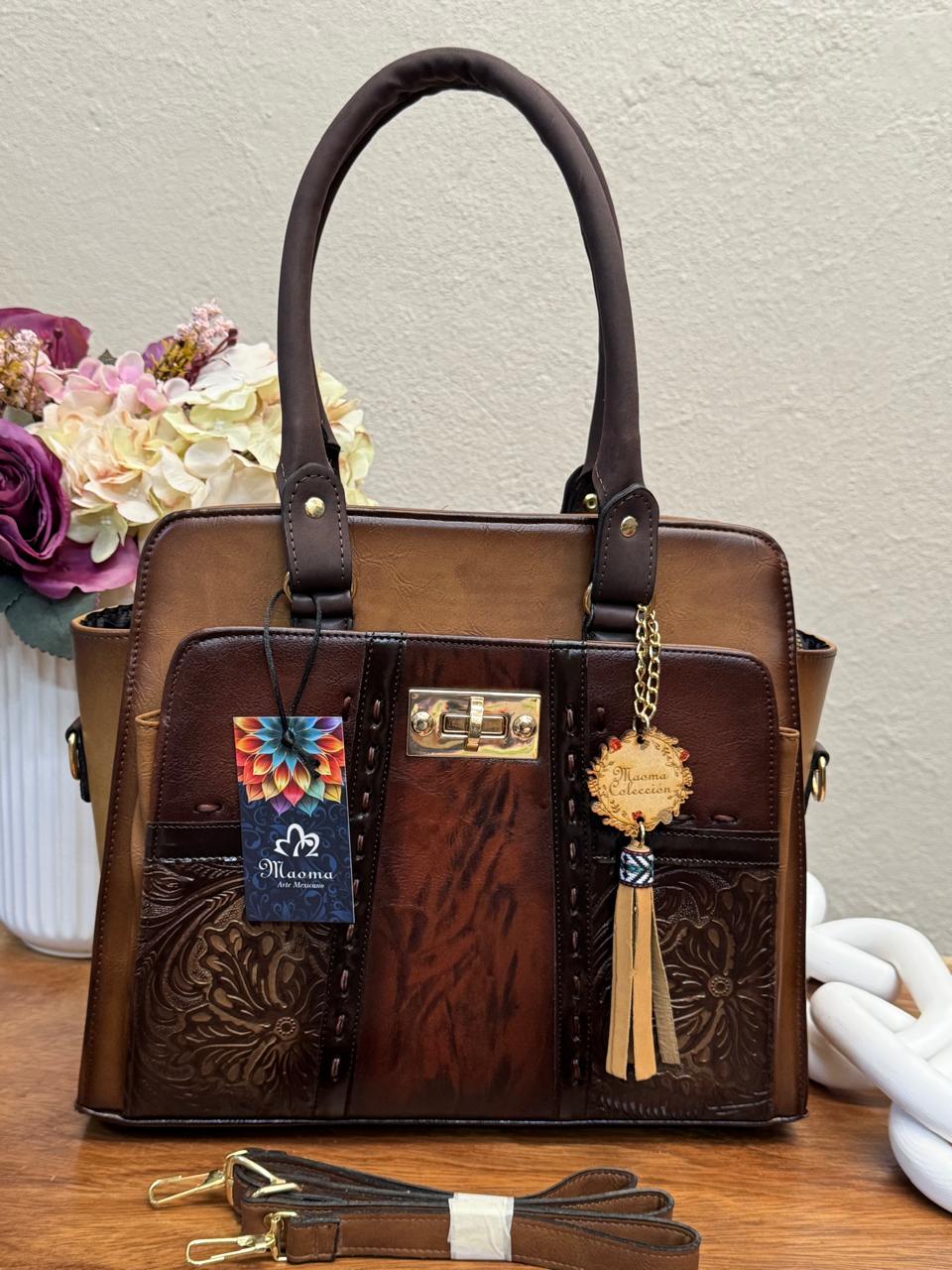 MAOMA GDE FANY FRANJA VERTICAL GRABADO MARRON/CAMEL