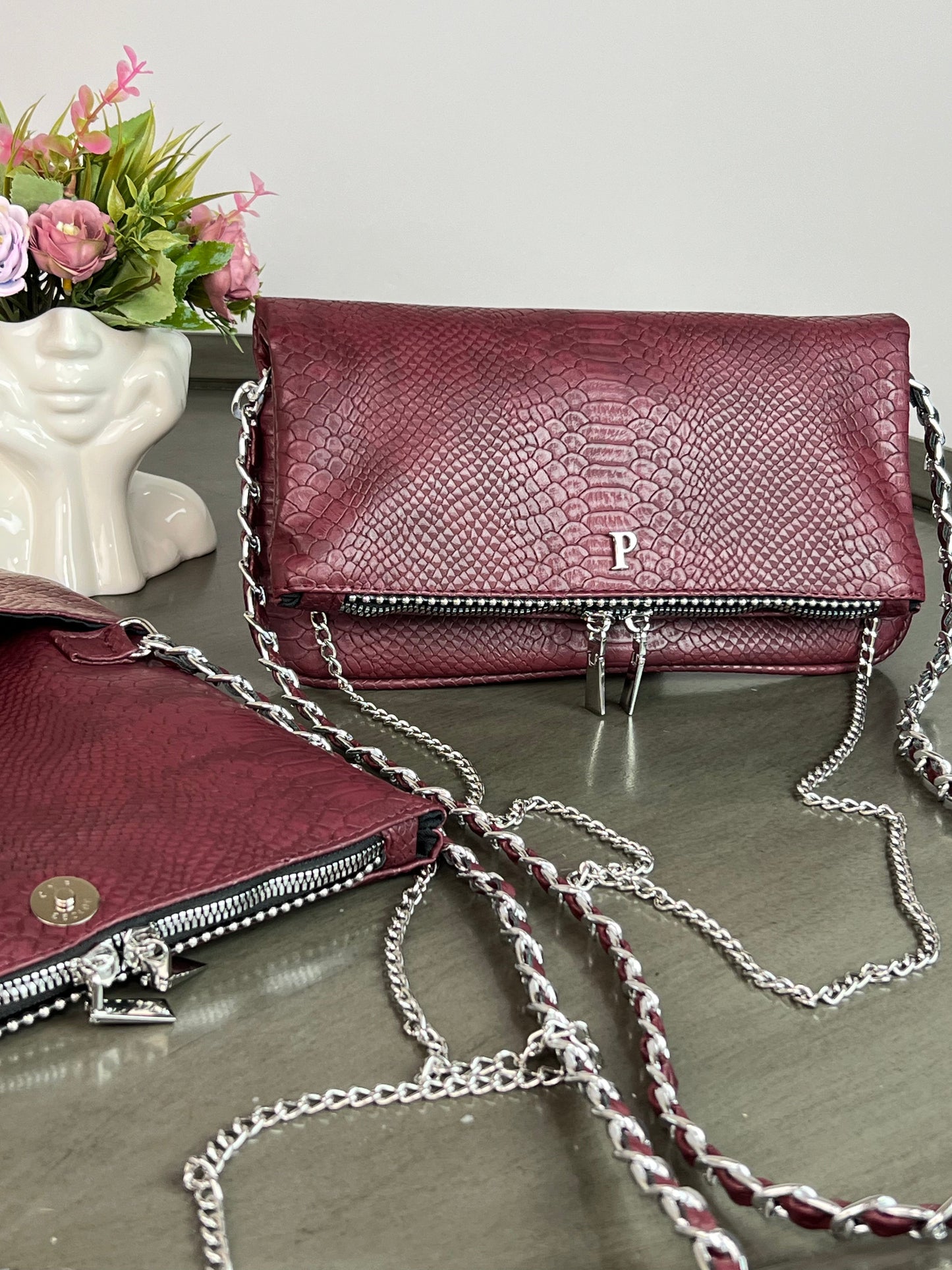 AMONET COLOR VINO PITON H/PLATA