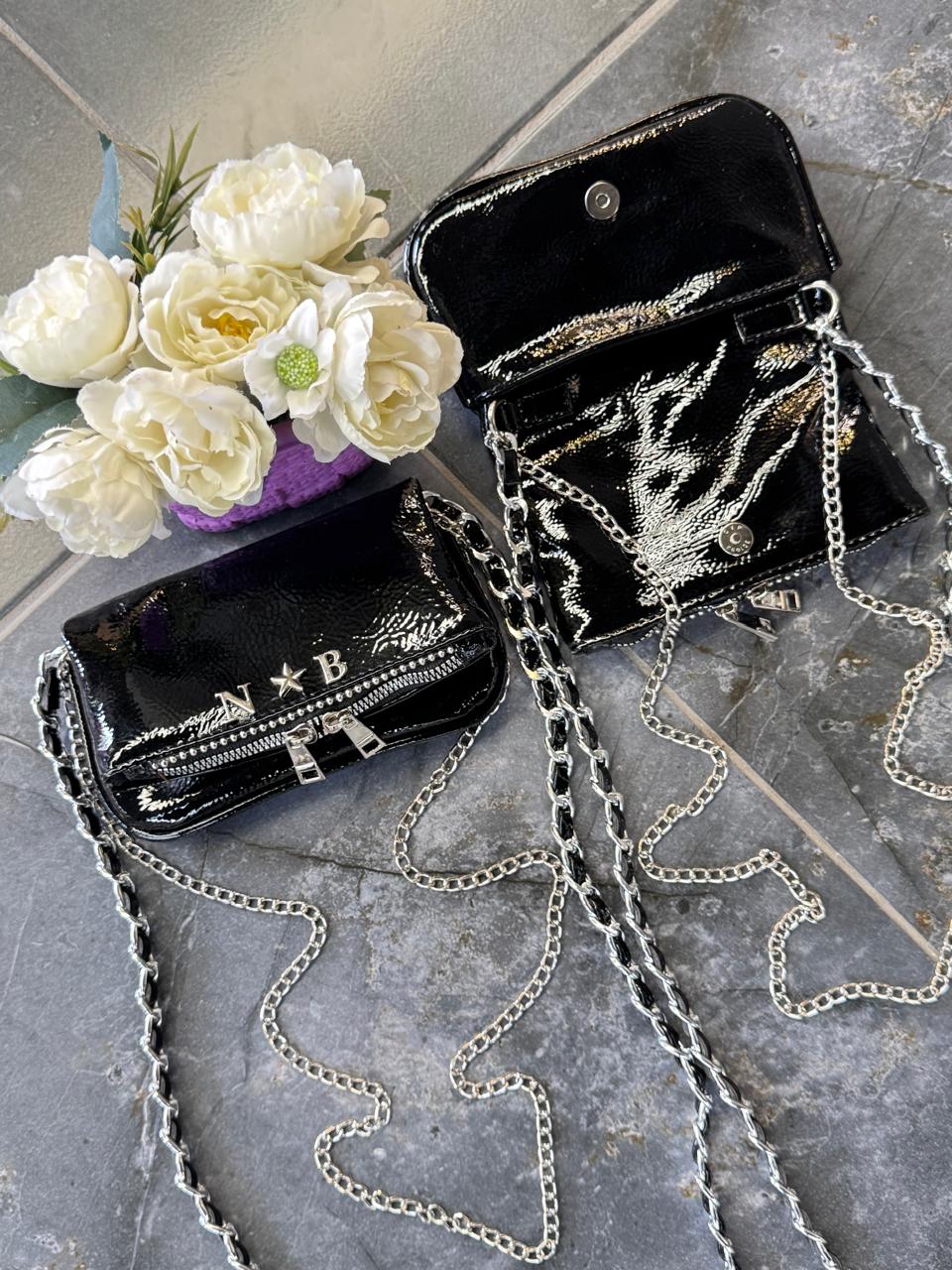 AMONET MINI CHAROL ARRUGADO NEGRO H/PLATA