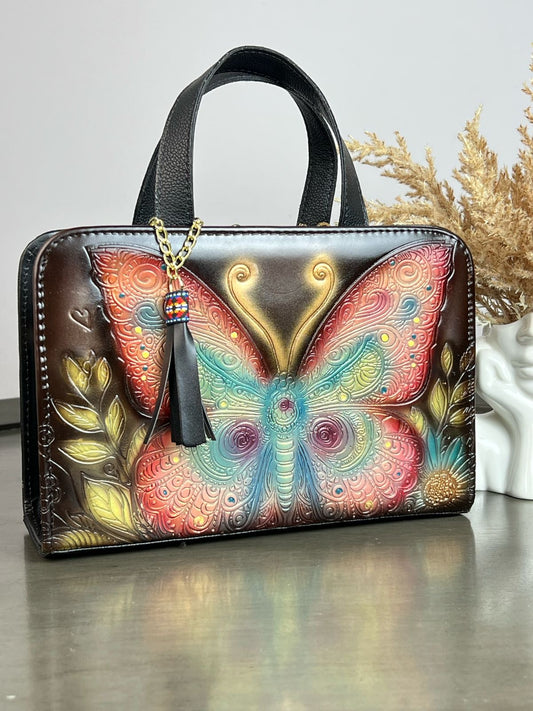 MAOMA CROSSBODY NEGRO MARIPOSA NARANJA AZUL