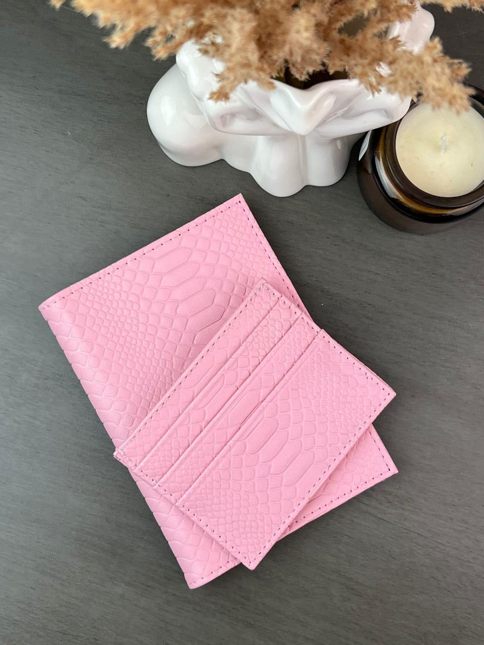 DUO PORTAPASAPORTE TARJETERO VÍBORA ROSA PARAÍSO