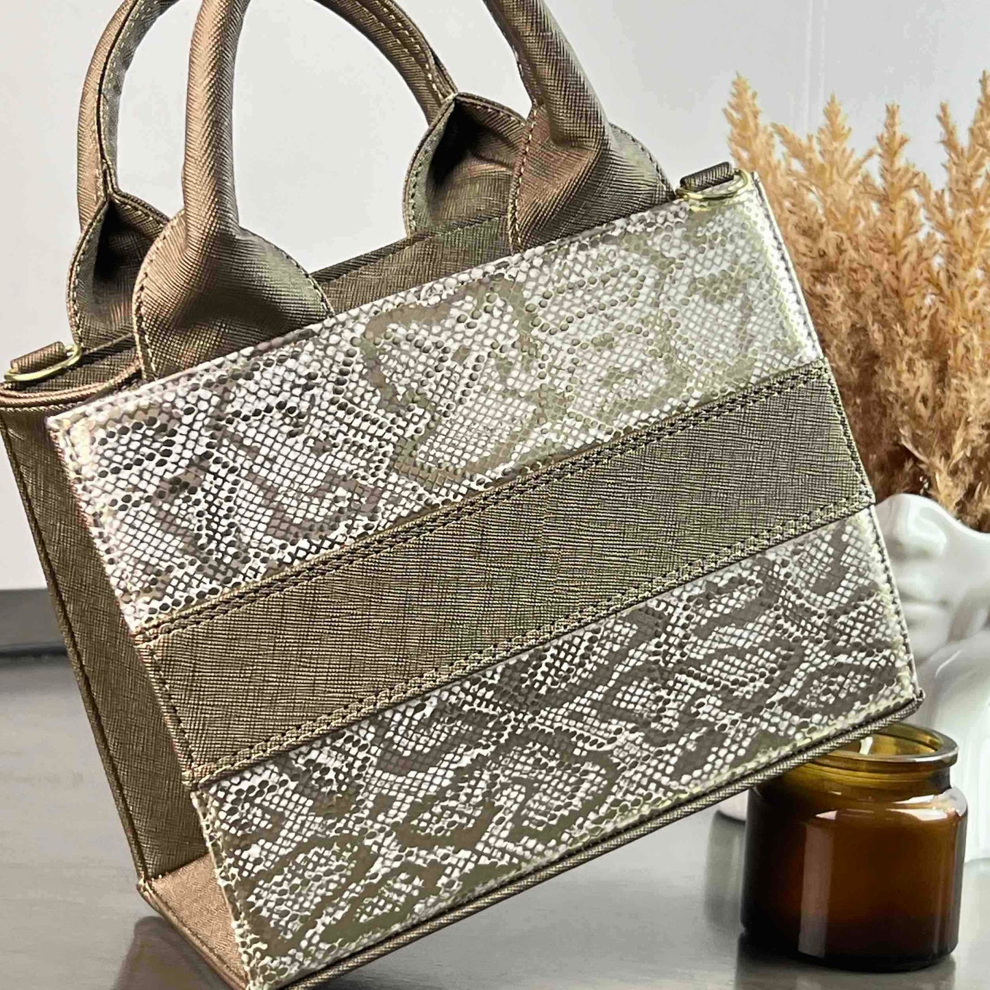TOTE CLASICA MINI ESPECIAL TITANIUM/CHAMPAGNE