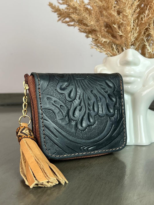MONEDERO PIEL NEGRO/CAMEL