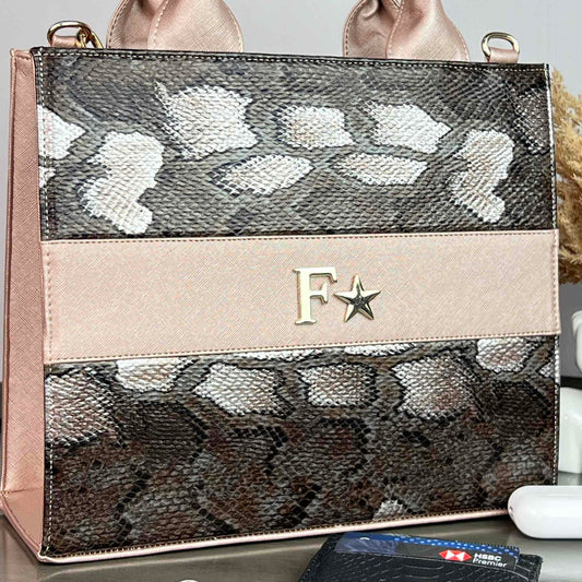TOTE CLASICA MEDIANA ESPECIAL ORO ROSADO/NEGRO COBRA