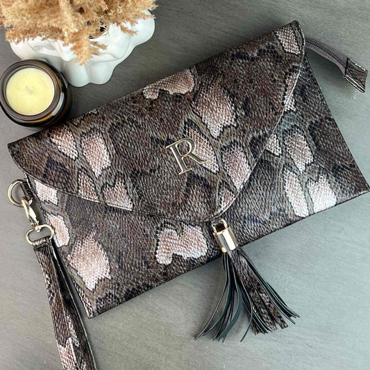 CLUTCH FINO PITON MOKA/ORO ROSADO