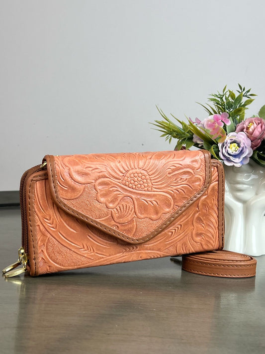 CARTERA PIEL TAPA DURAZNO