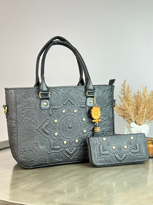DUO MANDALA PIEL GRASO CON CARTERA NEGRO