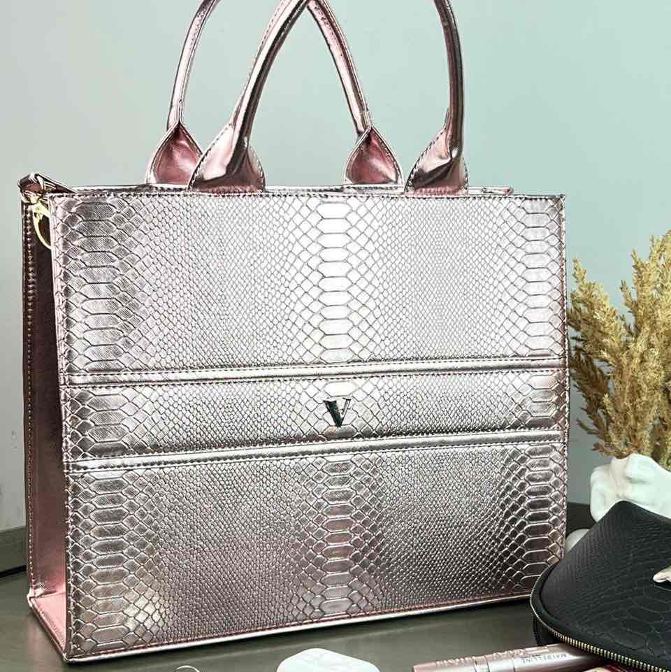 TOTE CLASICA GDE ROSA CLARO METÁLICO
