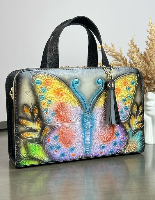 MAOMA CROSSBODY NEGRO MARIPOSA AMARILLA-LILA
