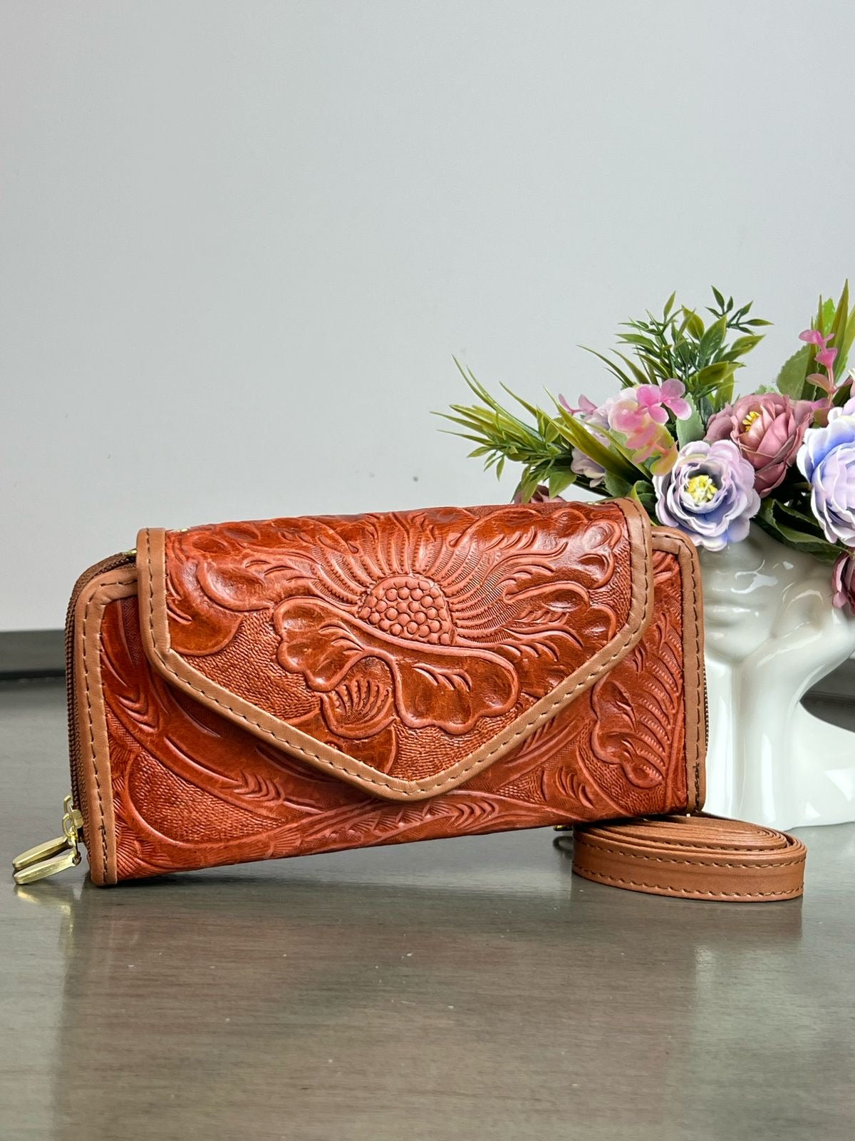 CARTERA PIEL TAPA NARANJA QUEMADO
