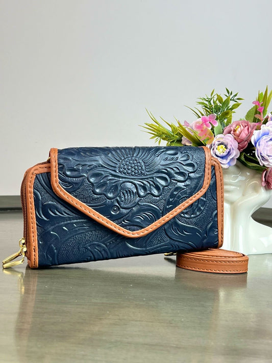 CARTERA PIEL TAPA AZUL MARINO