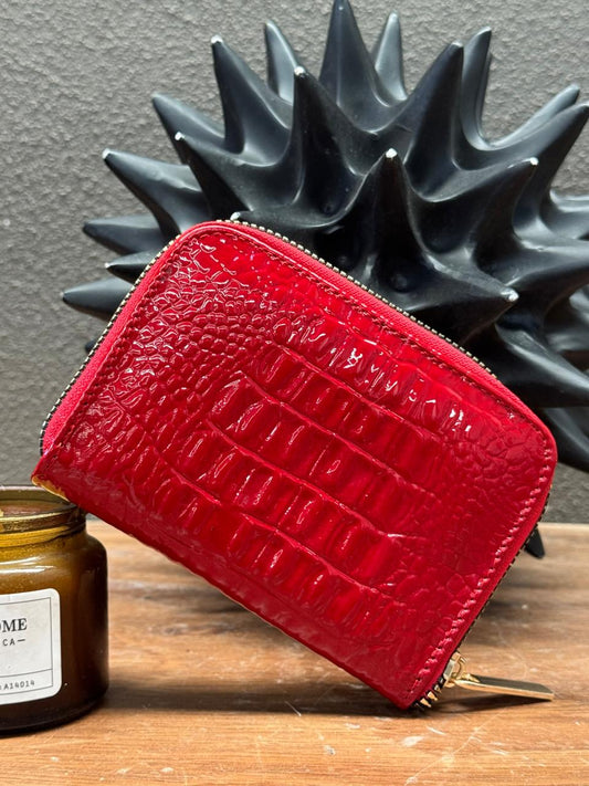 MONEDERO AFRICA PIEL COCODRILO CHAROL ROJO