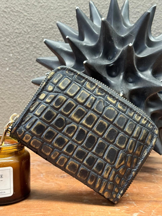 MONEDERO AFRICA PIEL COCODRILO NEGRO/DORADO