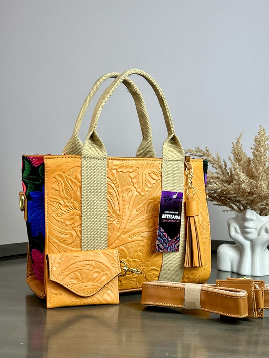 BOLSA ARI FLORES AMARILLO /BORDADO