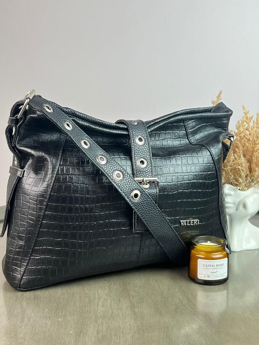 JS BOLSO DE PIEL CON CINTO TEXTURA DRILO HERRAJE PLATA
