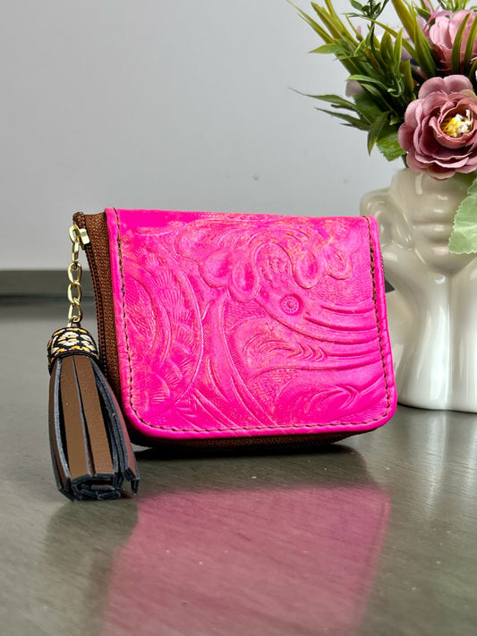 MONEDERO PIEL ROSA NEON