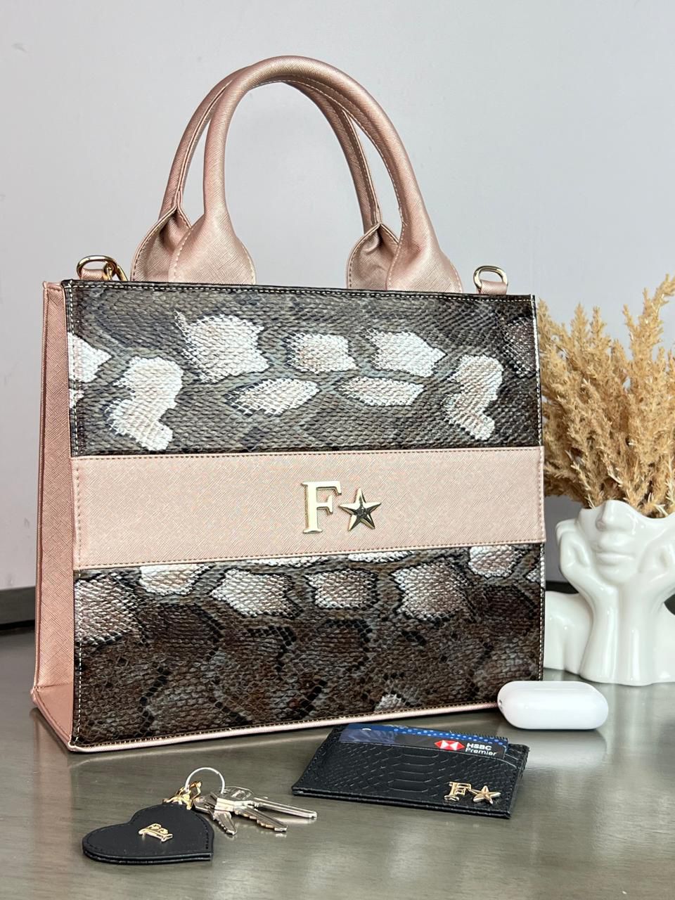 TOTE CLASICA GDE ESPECIAL ORO ROSADO/NEGRO