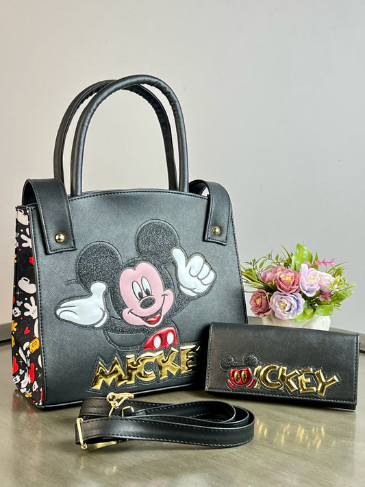 DUO BOLSO Y CARTERA PERSONAJE MICKEY NEGRO